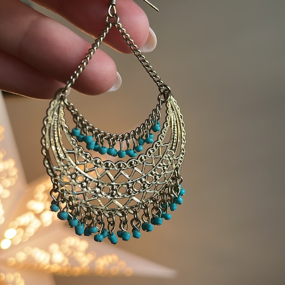 Silver and Blue Chandelier Earrings NWOT